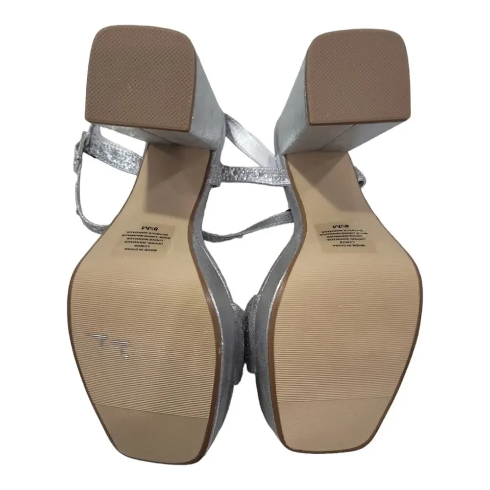 Silver Rhinestone Studded Platform Strappy Heels